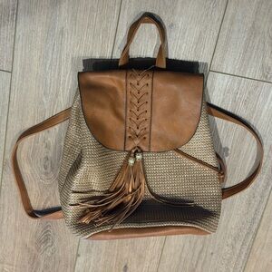 Brown and Tan Woven Backpack